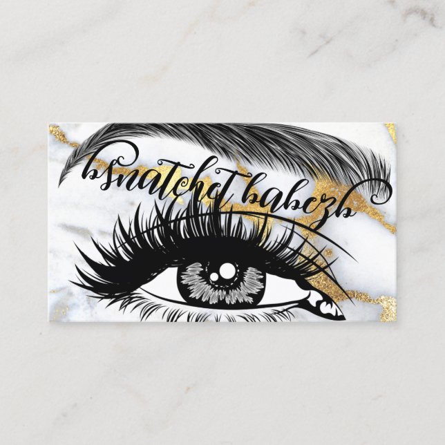 Makeup Eyelash Brows QRCode Logotyp White Guld Mar Visitkort (Framsida)