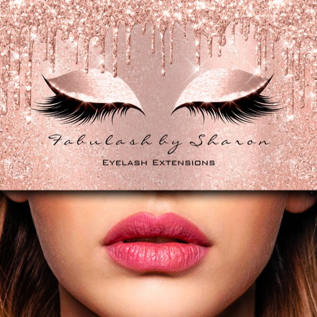 Makeup Eyelash Hairdresser Glitter Drives Ro Visitkort (Makeup Eyelash Hairdresser Glitter Drips Rose Business Card)