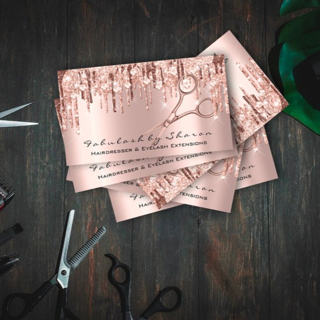 Makeup Eyelash Hairdresser Scissors Ro Crystals Visitkort (Makeup Eyelash Hairdresser Scissors Rose Crystals Business Card)