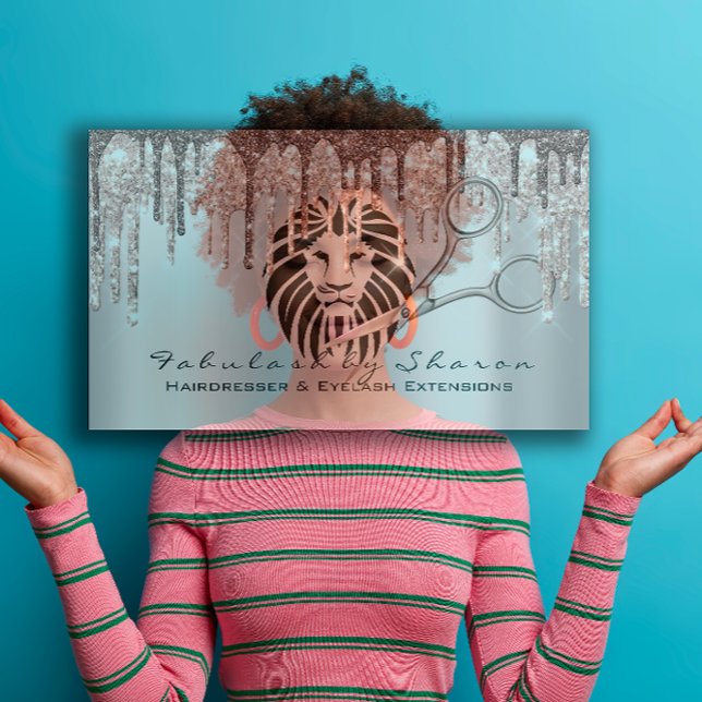 Makeup Eyelash Hairdresser Scissors Ro Drift Lejon Visitkort (Makeup Eyelash Hairdresser Scissors Rose Drip Lion Business Card)