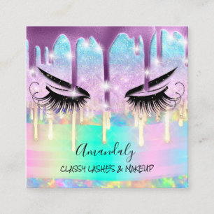 Makeup Eyelash Microblade Drives Logotyp Lila Glit Fyrkantigt Visitkort