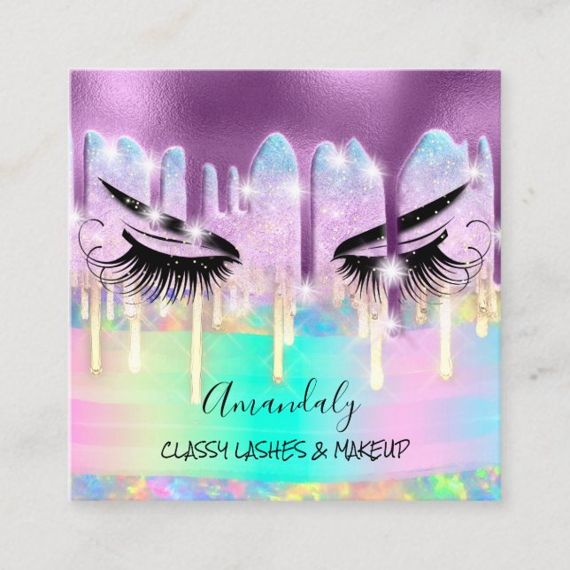 Makeup Eyelash Microblade Drives Logotyp Lila Spar Fyrkantigt Visitkort (Framsida)