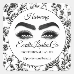 Makeup Eyelash Packaging Cleaner Blommigt Black Wh Fyrkantigt Klistermärke