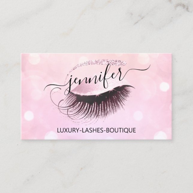 Makeup Eyelash QR Code Rosa Glitter Öga Logotyp Visitkort (Framsida)