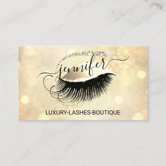 Makeup Eyelash QR-kod Logotyp Glitter Öga Guld Visitkort (Framsida)