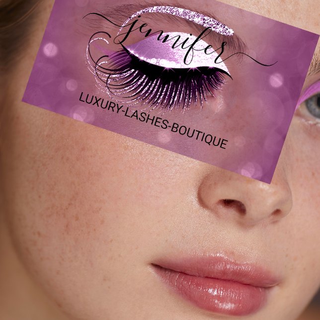 Makeup Eyelash QR Logotyp Glitter Berry Rosa Visitkort (Makeup Eyelash QR Code Logo Glitter Berry Pink Business Card)