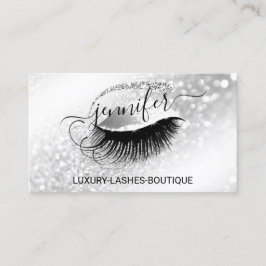 Makeup Eyelash QR Logotyp Glitter Grått Silver Visitkort