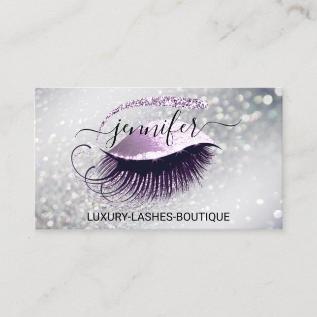 Makeup Eyelash QR Logotyp Glitter Lux Rosa Visitkort (Framsida)