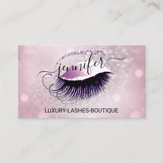 Makeup Eyelash QR Logotyp Glitter Rosa ros Grått Visitkort (Framsida)
