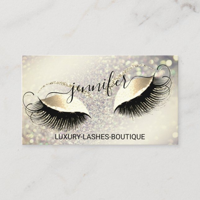 Makeup Eyelash QR Logotyp Glitter Royal Guld Visitkort (Framsida)