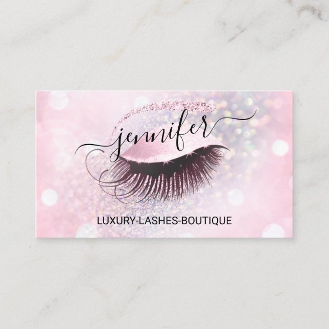 Makeup Eyelash QR Rosa Glitter Öga Diamond Visitkort (Framsida)
