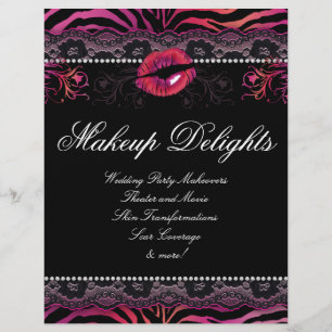 Makeup Flyer Hair Salon Zebra Läppar Snöre Rosa Re