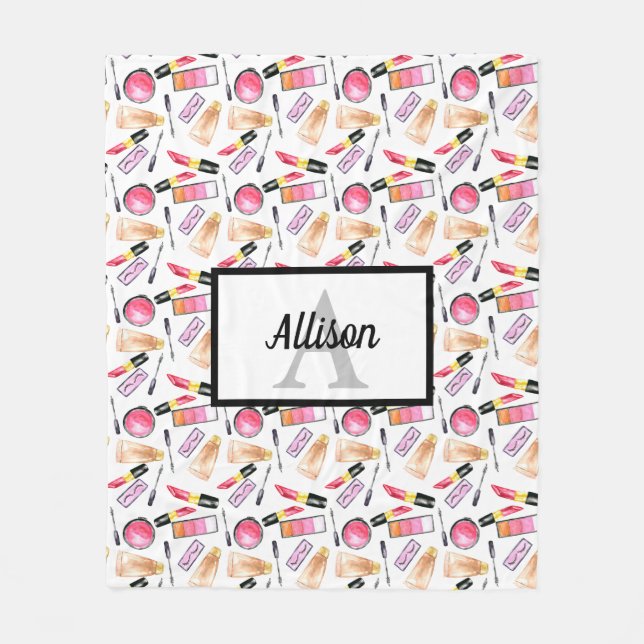 Makeup Girly Chic Monogram Cute Lipstick Lash Fleecefilt (Framsidan)