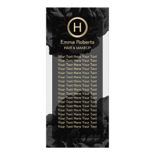 Makeup & Hair Modern Monogram Black & Guld Blommig Reklamkort