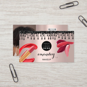 Makeup Hair Red Lipstick Silver Photo QRCode Gloss Visitkort