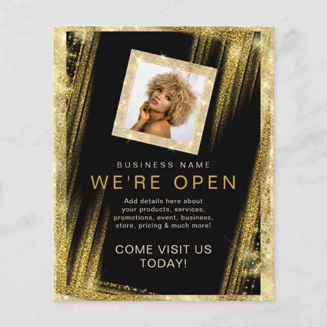 Makeup Hair Salon Anpassningsbar Photo Black Guld  Flygblad (Framsidan)