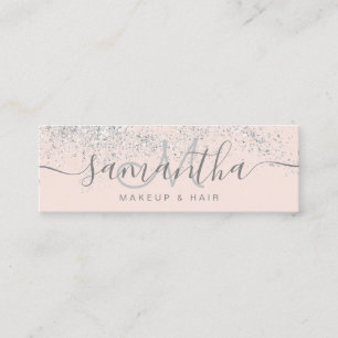 Makeup hair silver glitter pastel  rosa mini visitkort