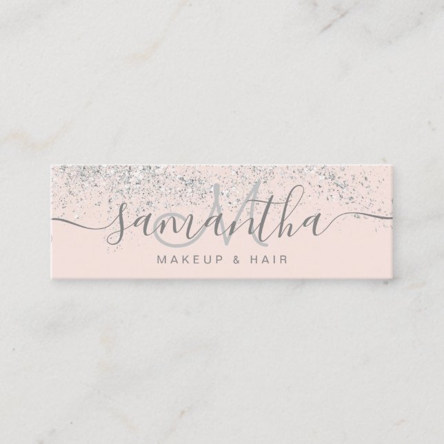 Makeup hair silver glitter pastel  rosa mini visitkort (Framsida)