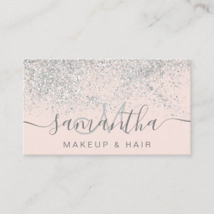 Makeup hair silver glitter pastel  rosa visitkort