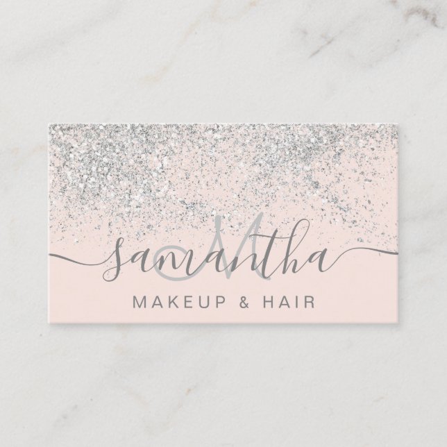 Makeup hair silver glitter pastel  rosa visitkort (Framsida)
