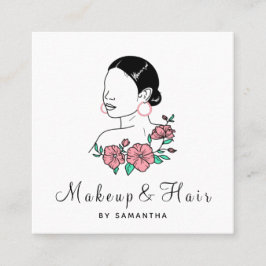 Makeup & Hair Söt Latina Woman Blommigt Dam Girl Fyrkantigt Visitkort