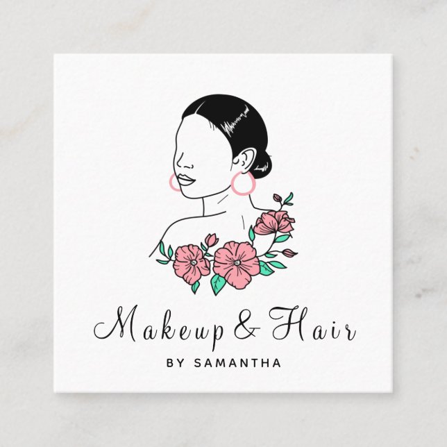 Makeup & Hair Söt Latina Woman Blommigt Dam Girl Fyrkantigt Visitkort (Framsida)