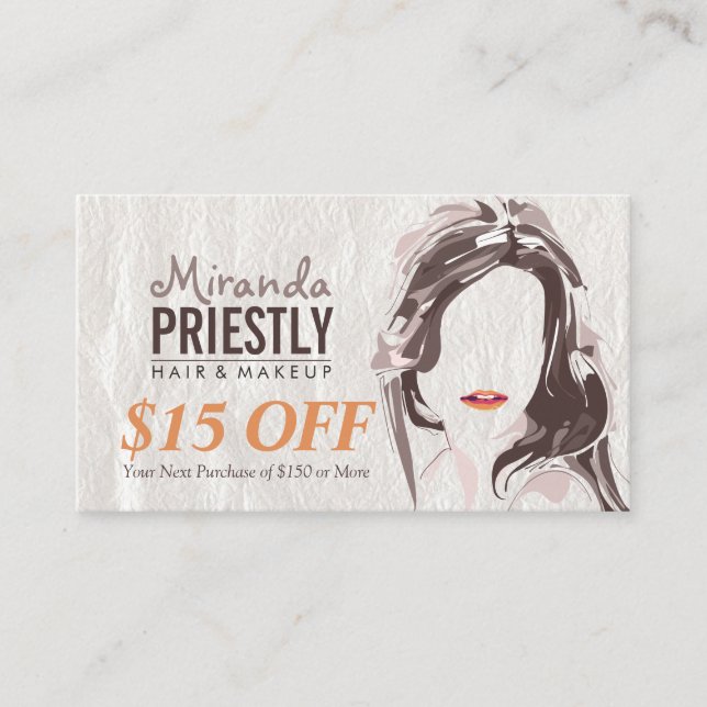 Makeup Hair Stylist Beauty Salon Discount Coupon Tidsbeställning Kort (Framsida)