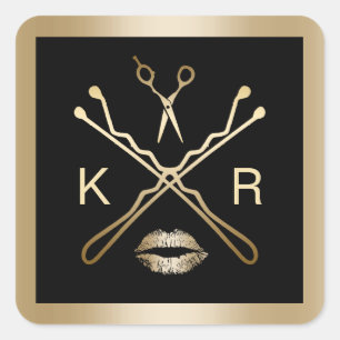 Makeup & Hair Stylist Modern Guld Beauty Salon Fyrkantigt Klistermärke
