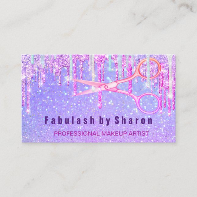 Makeup Hairdresser Rosa Holograph Unicorn Drifts Visitkort (Framsida)