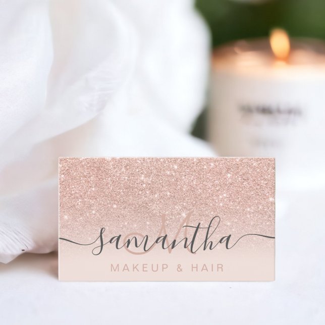  makeup-hår 2 i det moderna ro guld-glittren visitkort (Abstract colorful watercolor drops pattern business card)