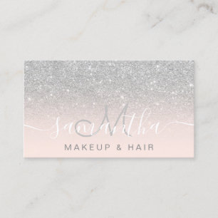 makeup-hår i modern silver glitter visitkort