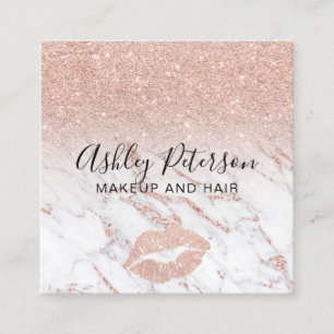 Makeup hår marmor ro guld glitter läppar fyrkantigt visitkort