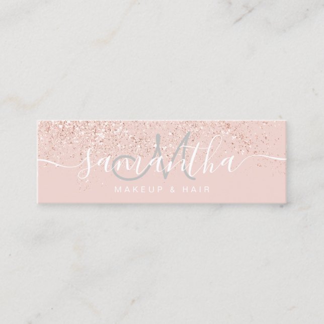 Makeup-hår ro guld glitter pastel  rosa mini visitkort (Framsida)