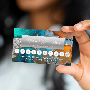 Makeup-hårsalon marble vattencolor blue silver lojalitetskort