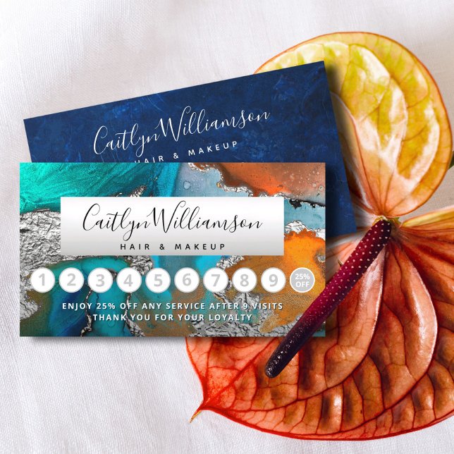 Makeup-hårsalon silver (blåmarmor) lojalitetskort (Skapare uppladdad)