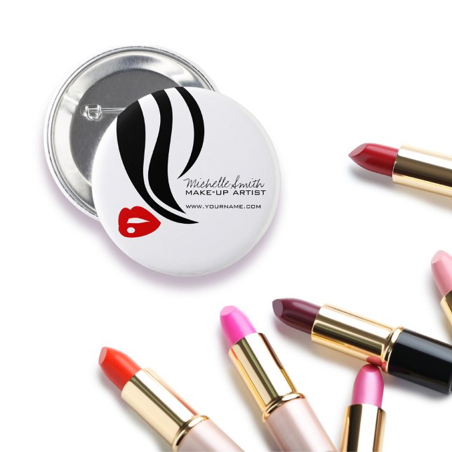 Makeup-ikonen Woman ansikte i svart, vitt läppar Knapp (Skapare uppladdad)