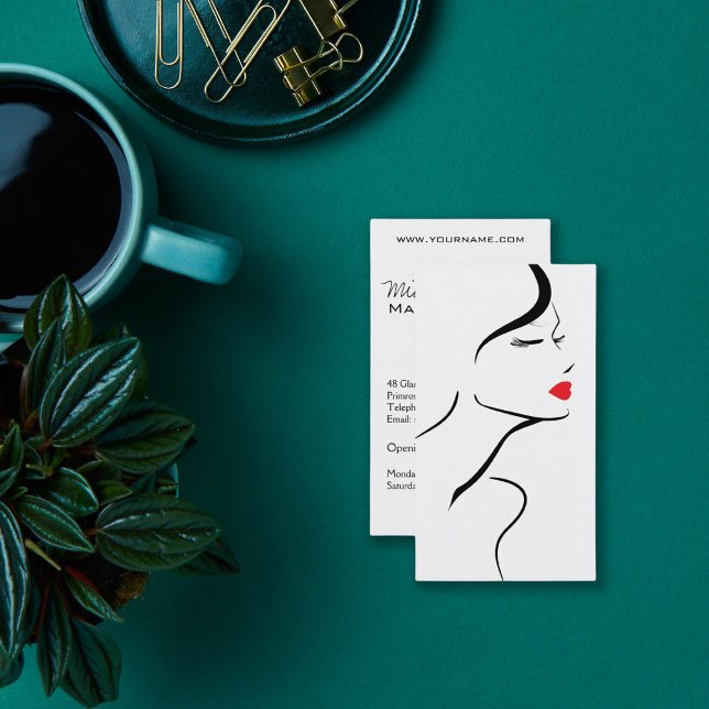 Makeup-ikonen Woman ansikte i svart, vitt läppar Visitkort (Skapare uppladdad)
