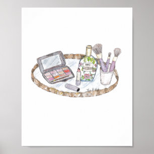 Makeup Illustration Antique Makeup Tray Mode Poster