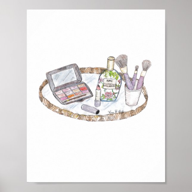 Makeup Illustration Antique Makeup Tray Mode Poster (Framsidan)