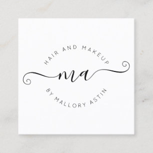 Makeup initialer logotyp modern svartvit minimalis fyrkantigt visitkort