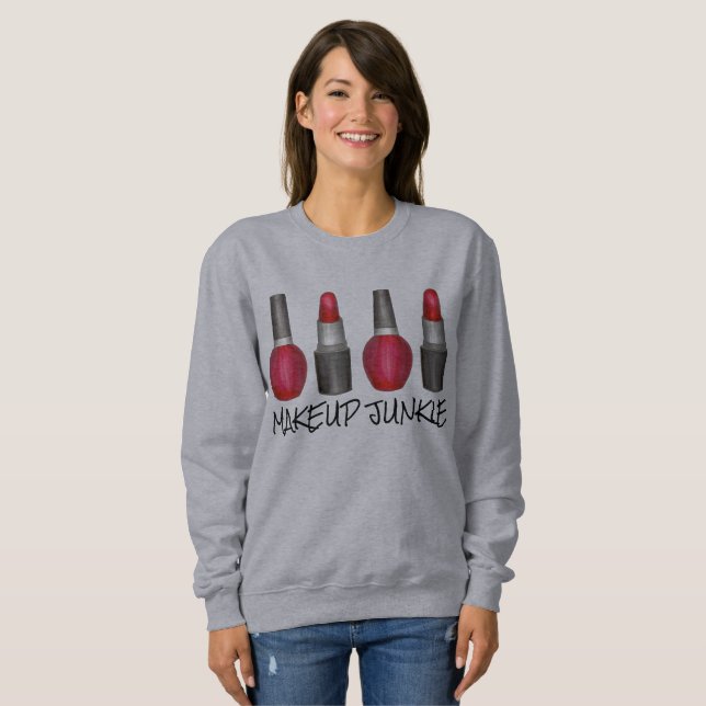 Makeup Junkie Red Lipstick Nagel Polsk sötskjorta T-shirt (Hel framsida)
