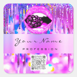 Makeup Kiss Lip Holograph Drip Berry QRCODE LOGOTY Fyrkantigt Klistermärke