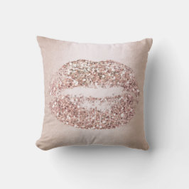Makeup Kiss rosa ros Guld Läppar Glitter Kudde