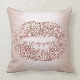 Makeup Kiss rosa ros Guld Läppar Glitter Kudde