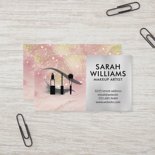 Makeup Kit | Öga Lash | Guld Star-damm Visitkort (Fram/Back In Situ)