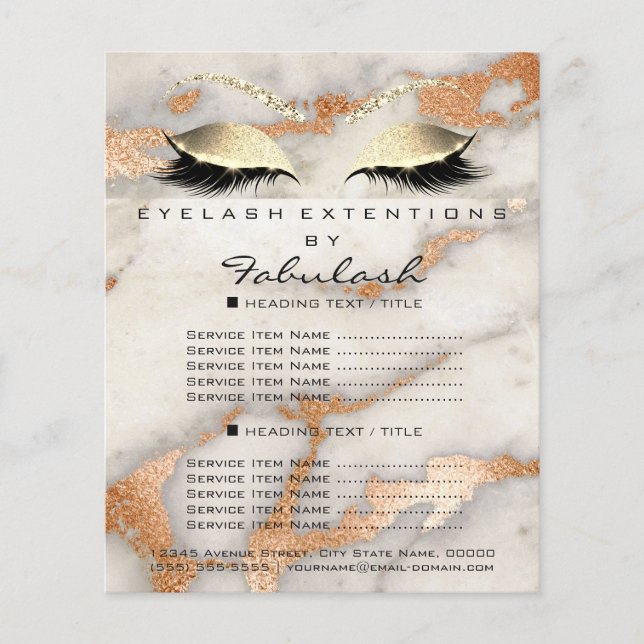 Makeup Lash Beauty Salon Flyer Marble Coral Guld (Framsidan)