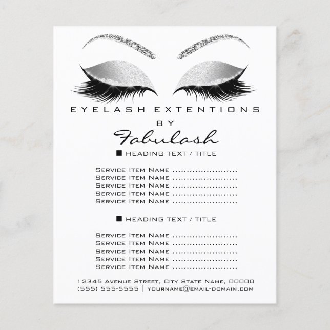 Makeup Lash Beauty Salon Glitter Flyer Grått Glam (Framsidan)