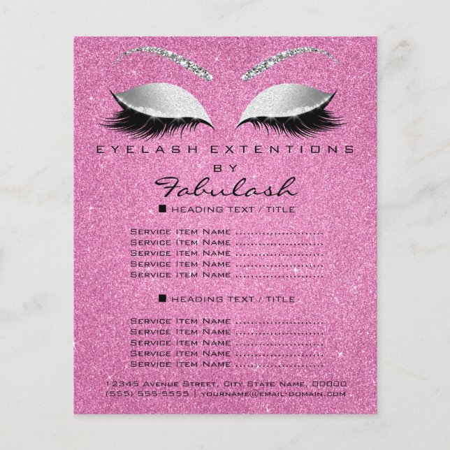 Makeup Lash Beauty Salon Glitter Flyer Grått Rosa (Framsidan)