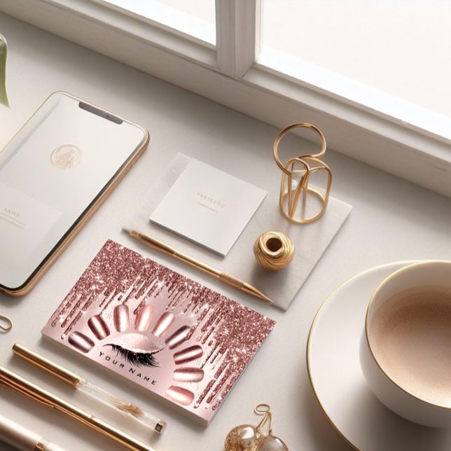 Makeup Lash Glitter Ro Nagel Manicule Brown Visitkort (Makeup Lashes Glitter Rose Nails Manicure Brown Business Card)