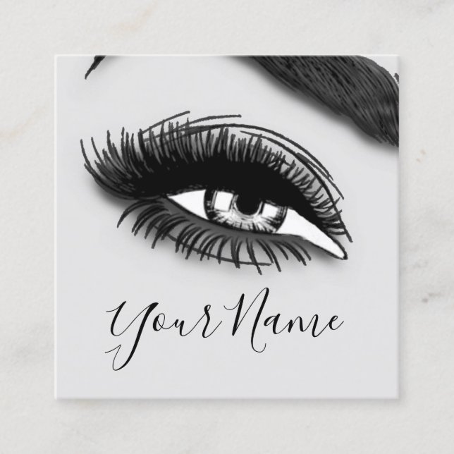 Makeup Lash Grått Microblade-Logotyp QR-kod Fyrkantigt Visitkort (Framsida)